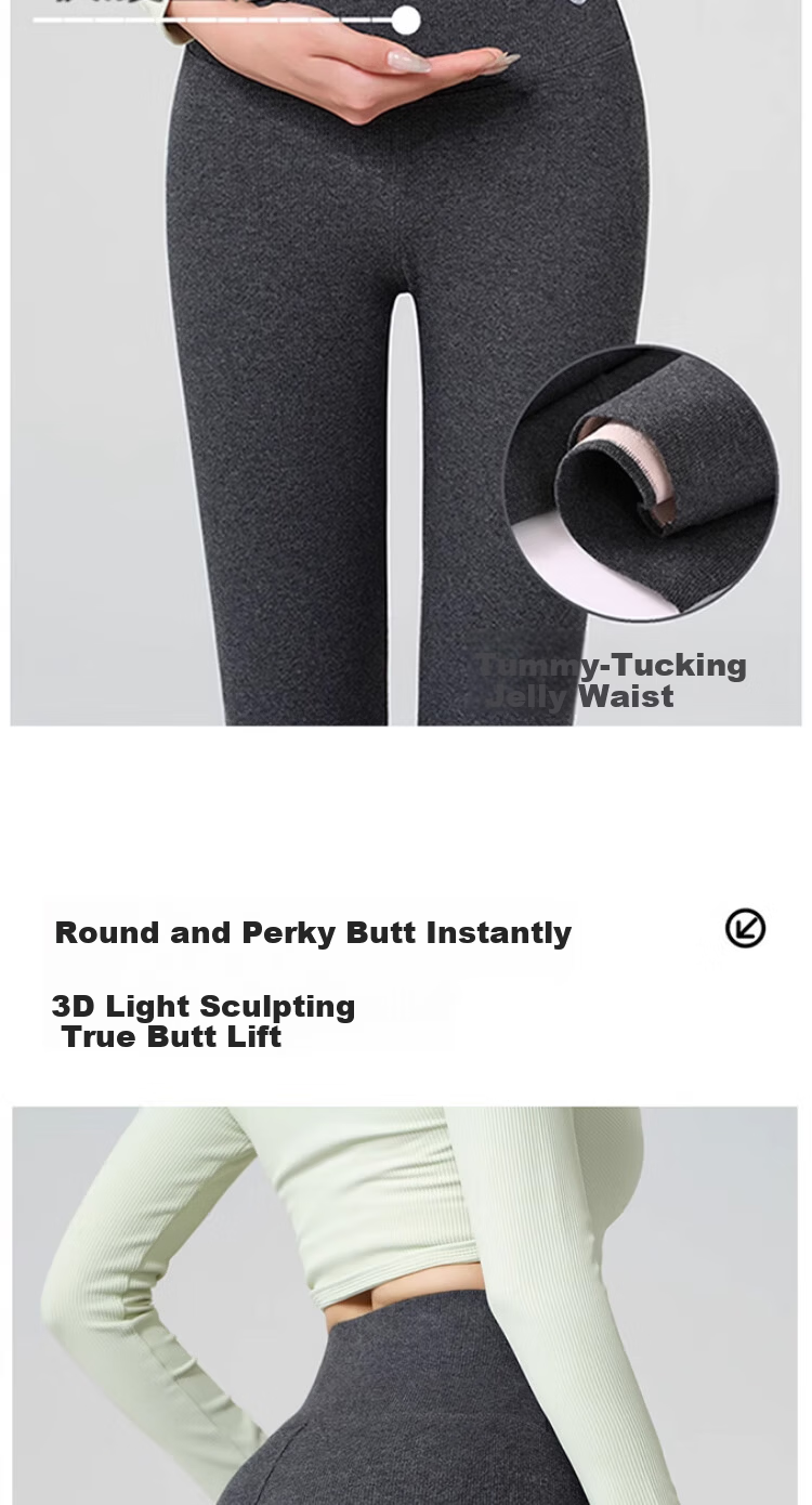 GUJIN Women's Wool Cotton Thermal Pants, Fleece-Lined Thickened High-Waist Slimming Leggings, Autumn Winter Warm Cotton Trousers 10