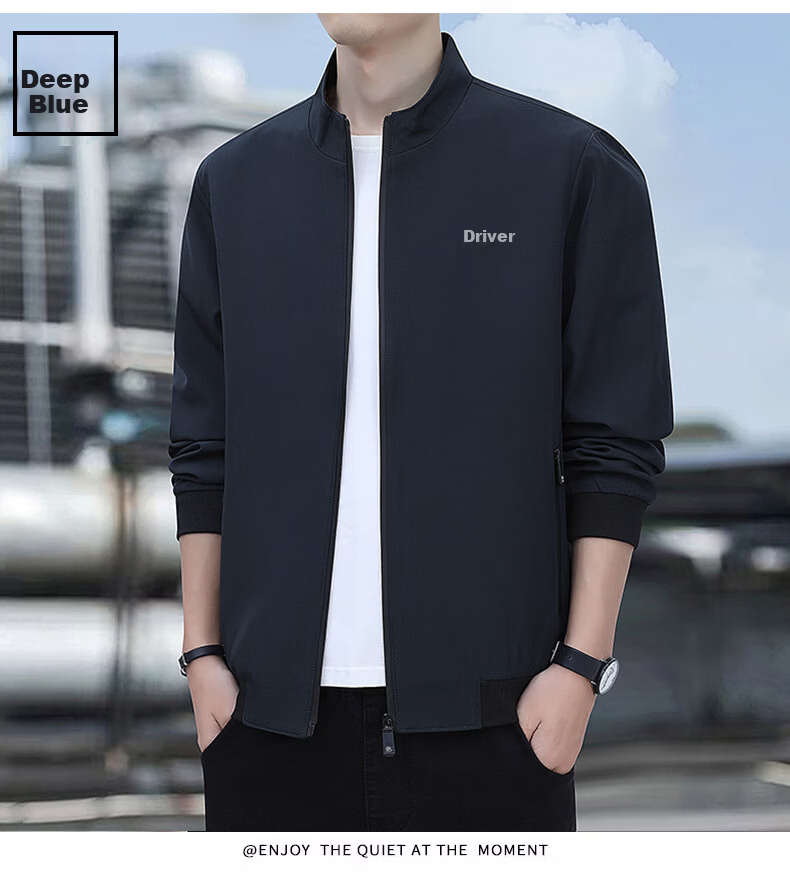 ROMON Men's Autumn Jacket Stand Collar Business Casual Commuter Jacket ZH606 Black XL 6