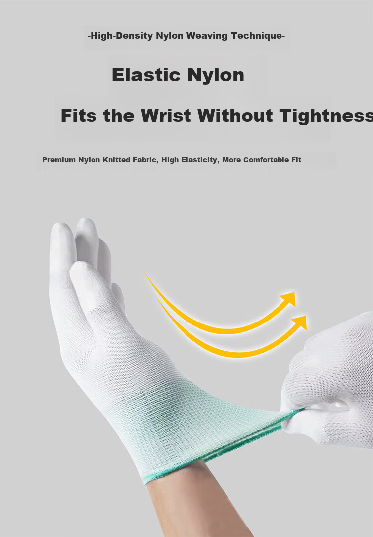 Beifute Anti-Static Gloves Carbon Fiber Nylon PU Coated Finger and Palm Work Safety Electrical Gloves 13-Gauge Breathable Wear-Resistant 5