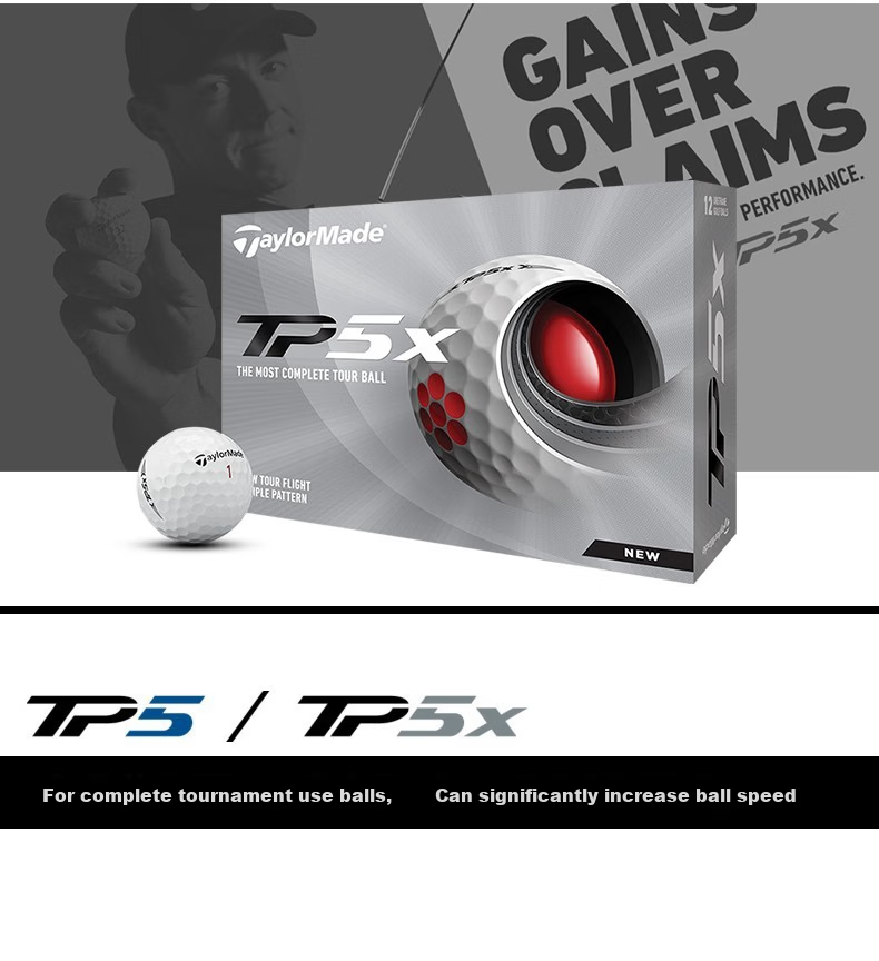 Taylormade TP5X 3.0 Golf Balls 5-Layer Practice and Tour Professional White 12-Pack 13