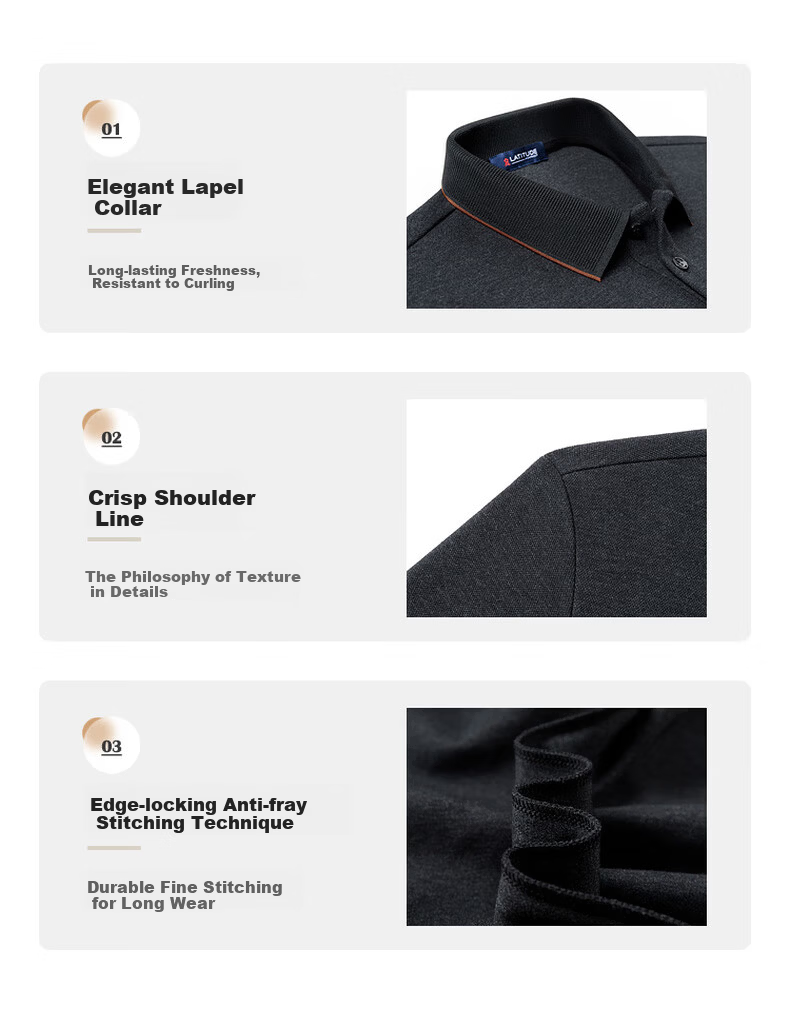 MONTAGUT Men's Long Sleeve Polo Shirt Spring Autumn 100% Cotton Business Casual Skin-friendly Middle-aged T-shirt Graphite Gray XL 5