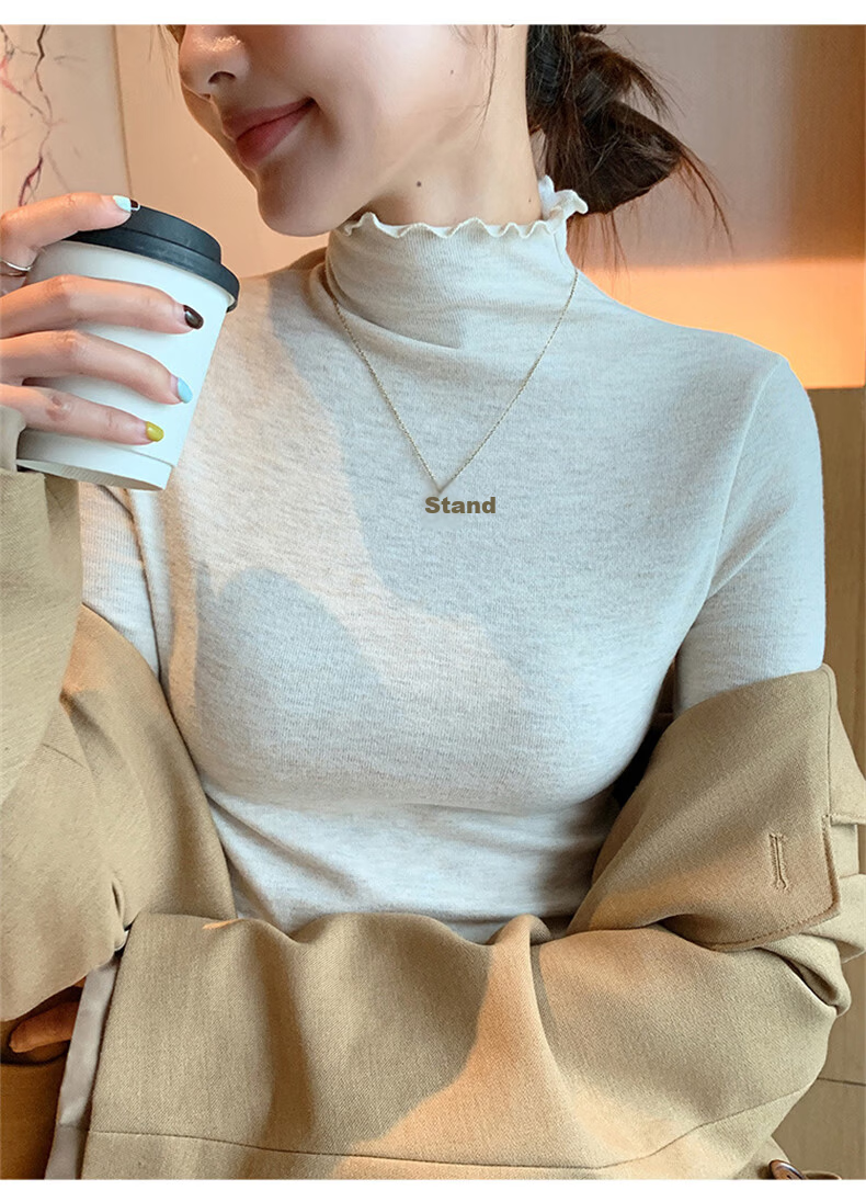 LangSha Ruffled Edge Half Turtleneck Slim Fit Knit Top for Women Spring Autumn New Stylish Outerwear 13