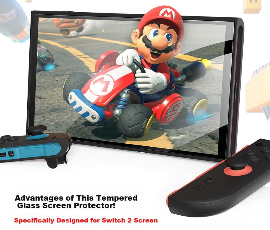 Wally Compatible Switch 2nd Gen 2025 Tempered Glass Screen Protector for Nintendo Switch HD Anti-Fingerprint Anti-Drop Full Coverage Glass Accessory - Easy Apply 2