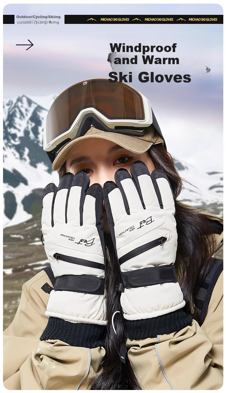 Jian Cai Ski Gloves Men Autumn Winter Fleece Thickened Water-Repellent Touchscreen Outdoor Sports Cold-Resistant Warm Cotton Gloves Women 1
