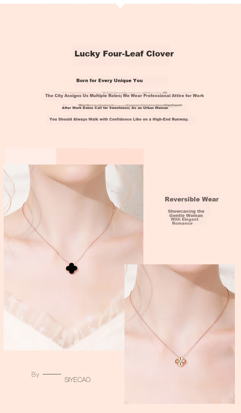 Grace Girl Diamond Four-Leaf Clover Double-Sided Necklace for Women Fresh Style Rose Gold Clavicle Chain Anniversary Birthday Gift for Girlfriend 4