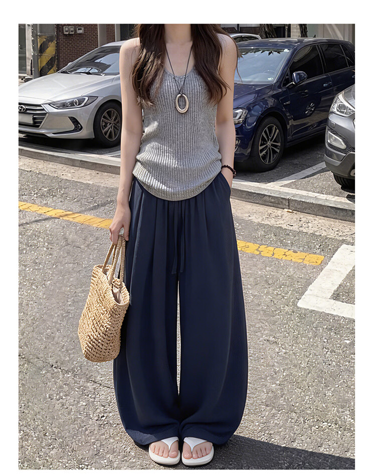 Free Style Linen Wide-Leg Pants for Women Summer Thin 2026 New High Waist Slim Loose Draped Ice Silk Casual Curved Balloon Pants 19