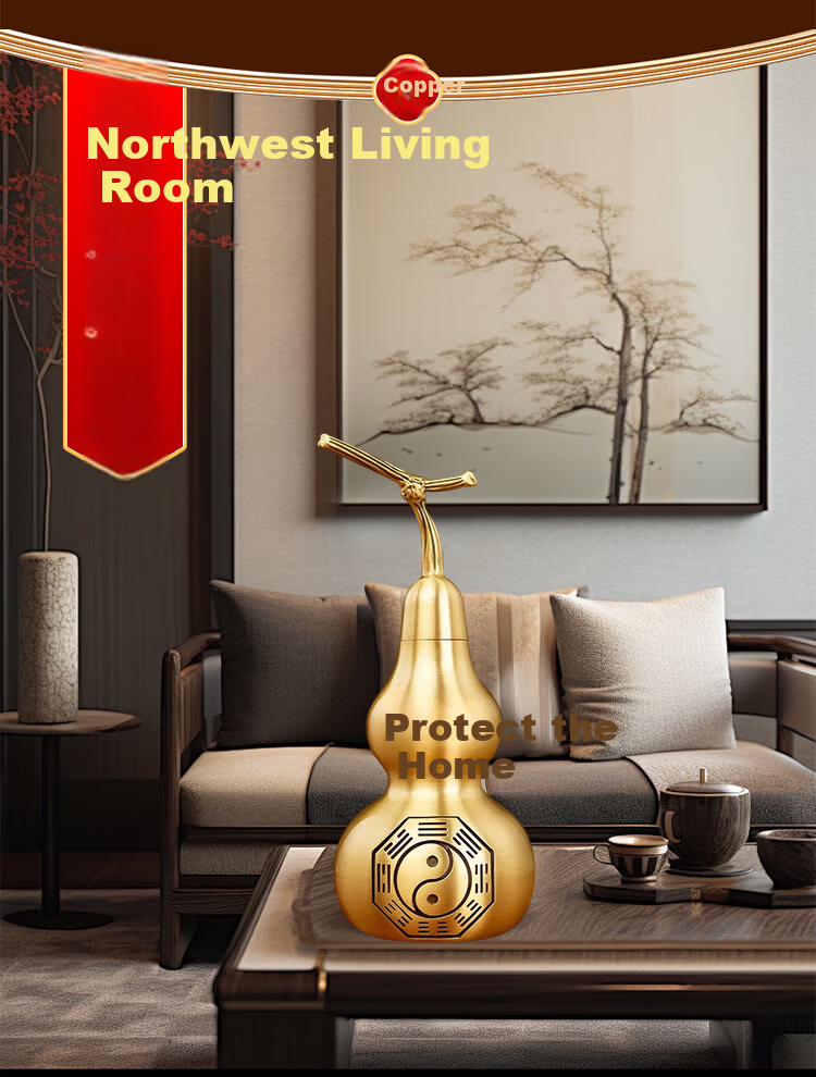 BinYue Copper Gourd Pendant Open Hollow Brass Matte Gourd Ornament Medium Size Copper Entryway Decoration Living Room Ornament 6