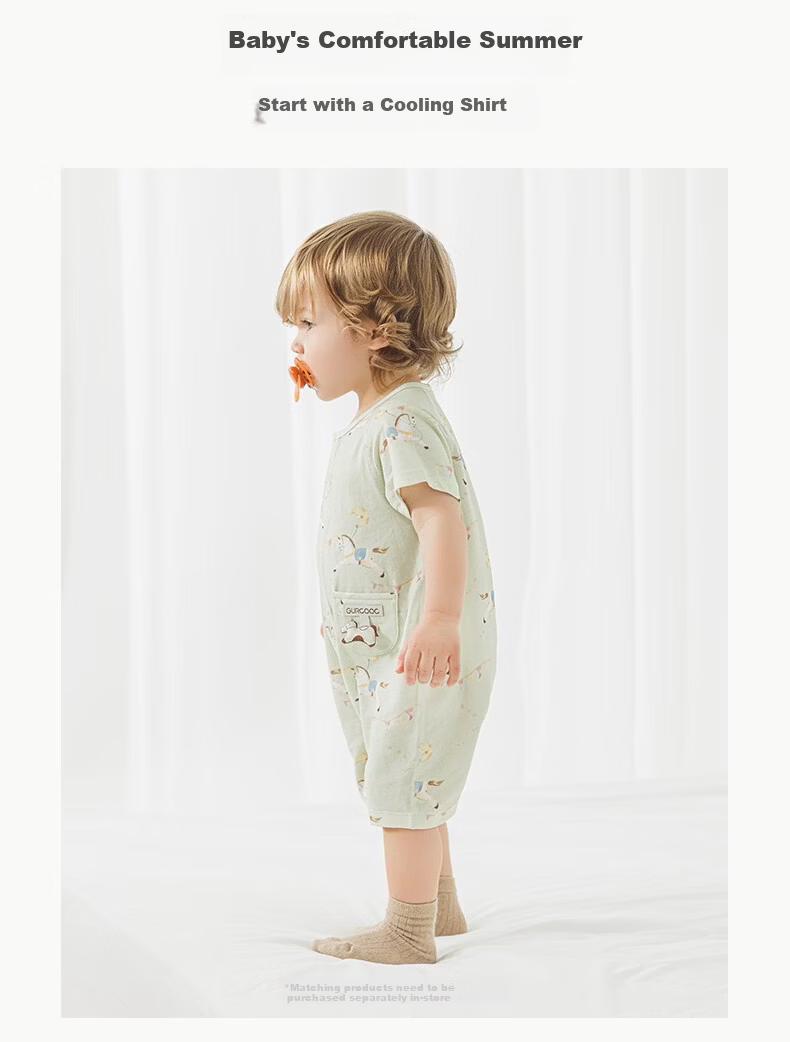Guaiqi Bear [Light Oxygen Cotton] Infant Short Sleeve Romper Summer Thin Year of the Horse Baby Cool Sleepwear Crawling Suit 2