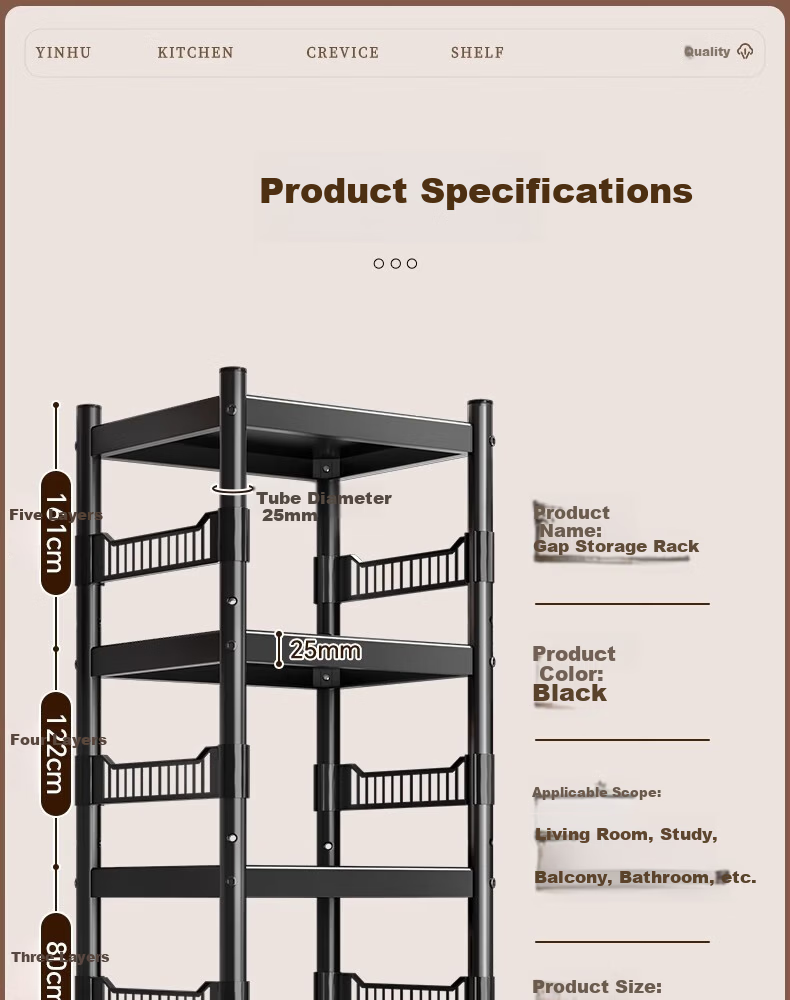 Shunyou Kitchen Gap Storage Rack Floor-Standing Multi-Layer Household Microwave Oven Storage Pot Rack Four Layers SY-1318 24