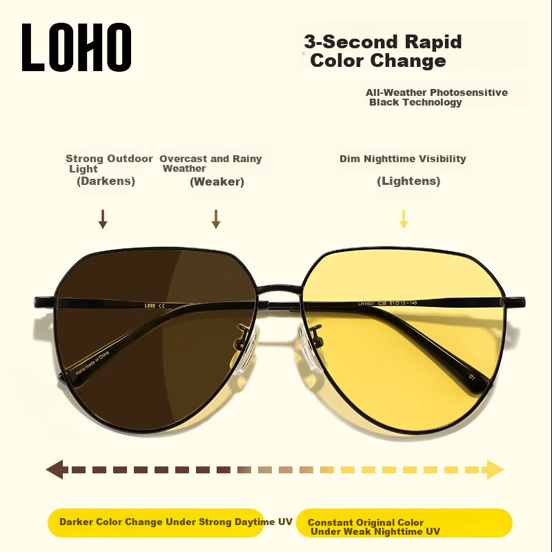 LOHO Day and Night Dual-Use Sunglasses Driving Night Vision Pilot Aviator Non-Polarized Sunglasses Gift for Boyfriend