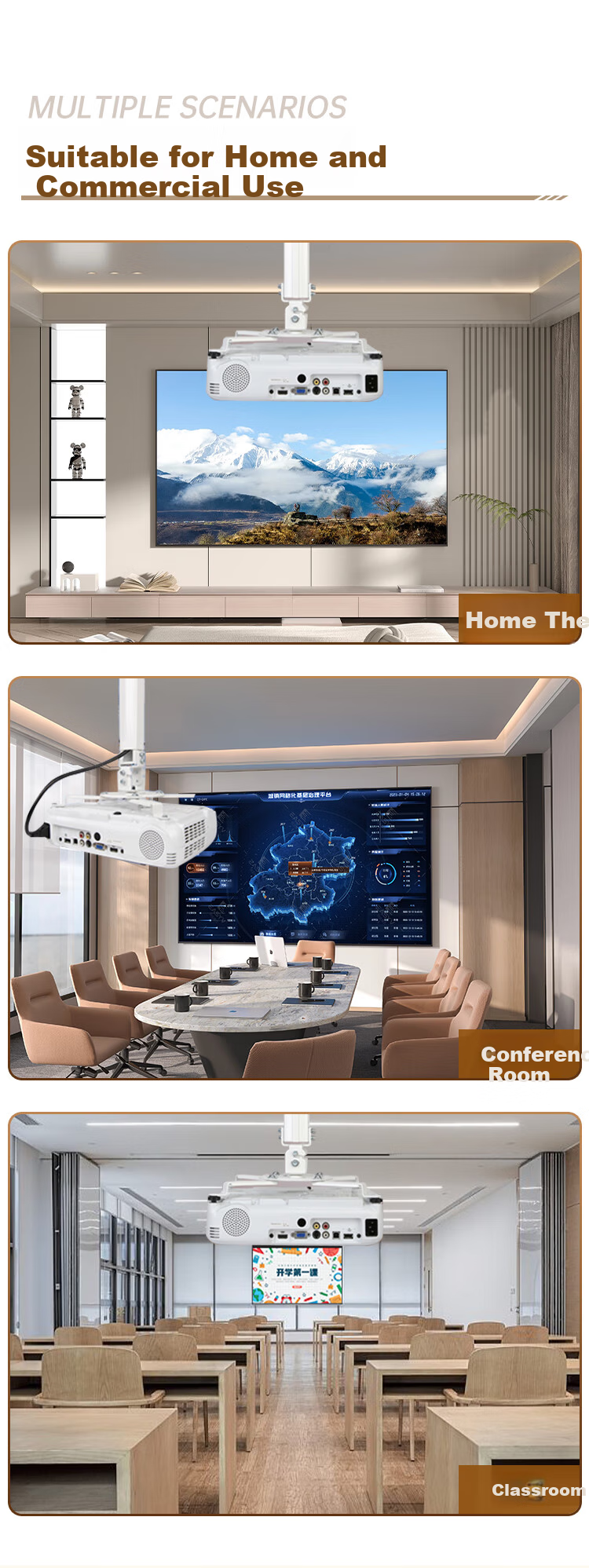 JORS Projector Ceiling Mount Thickened Adjustable Angle 13KG Load Capacity Compatible with Epson TW6250T Panasonic BenQ ViewSonic White 15CM 8