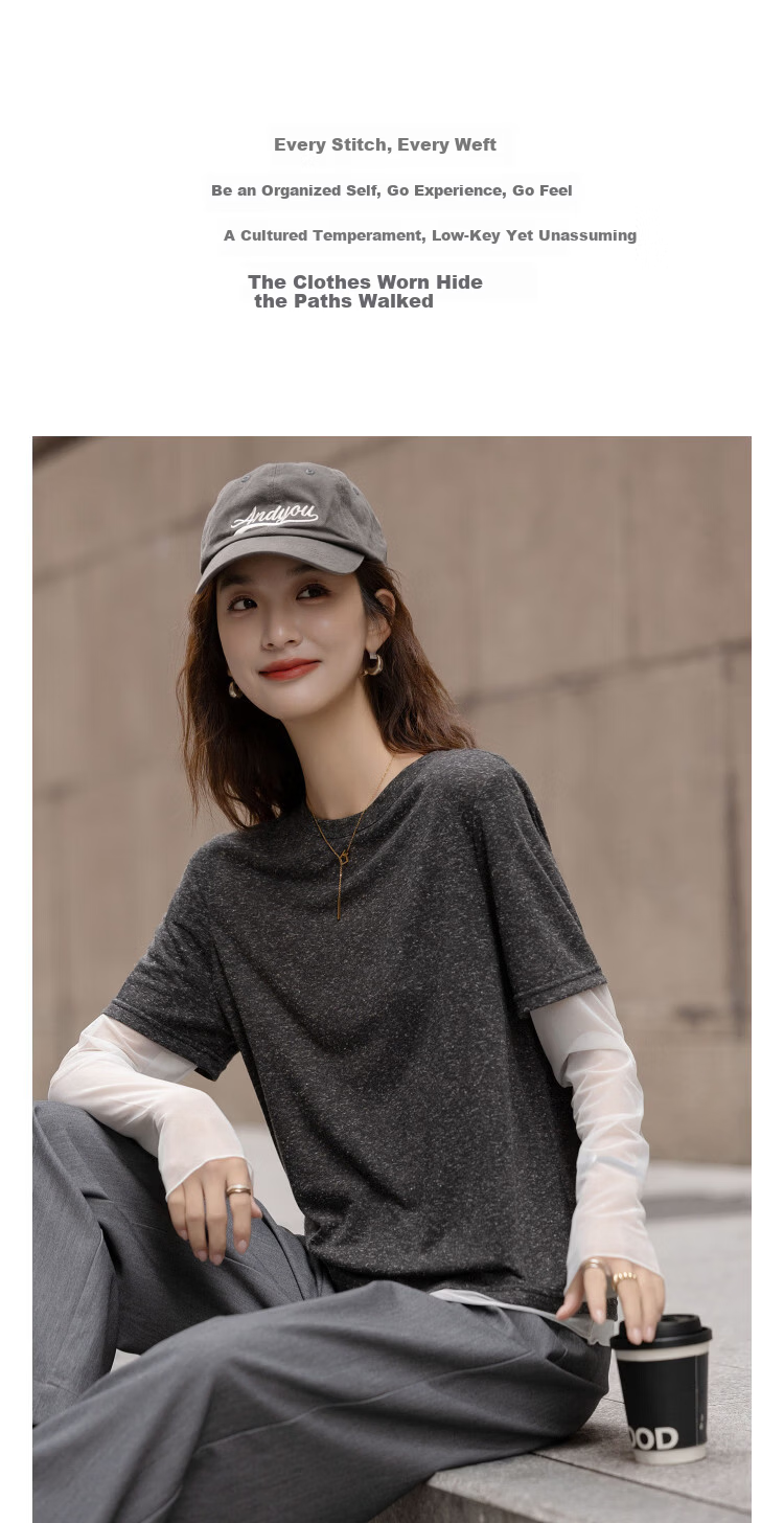 Demana Breathable Linen Spring Simple Colorblock Crew Neck Slim Fit Stretchy Women's T-Shirt 2