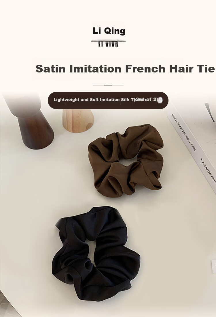 LiQing Autumn Winter French Satin Large Scrunchie Hair Tie [2 Pieces] High Ponytail Bun Hair Elastic Hair Band Hair Accessory 1