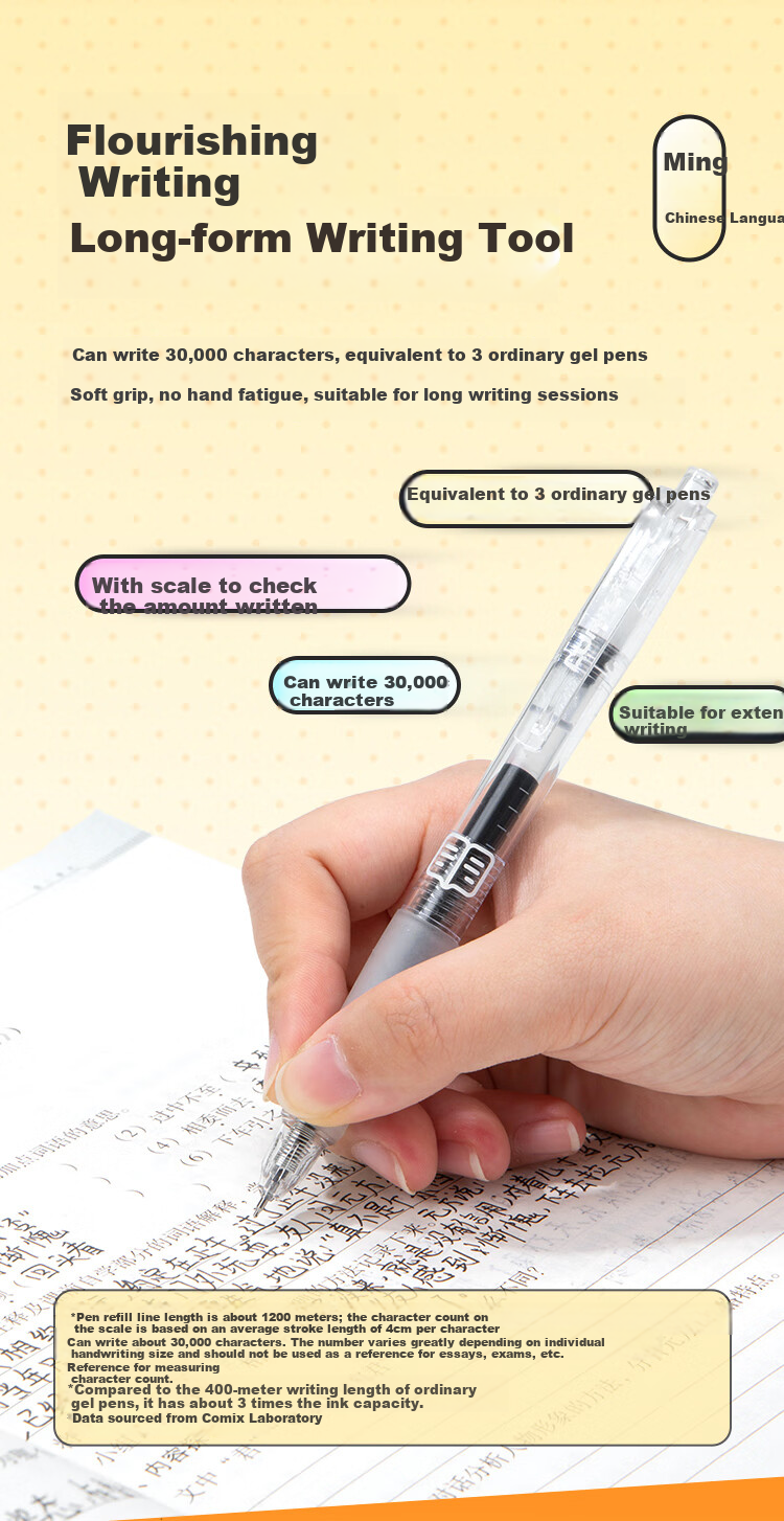 Comix Quick-Dry Retractable Gel Pen ST Tip Large Capacity 0.5mm Exam Pen Set Black 4pcs/Box EB985 3