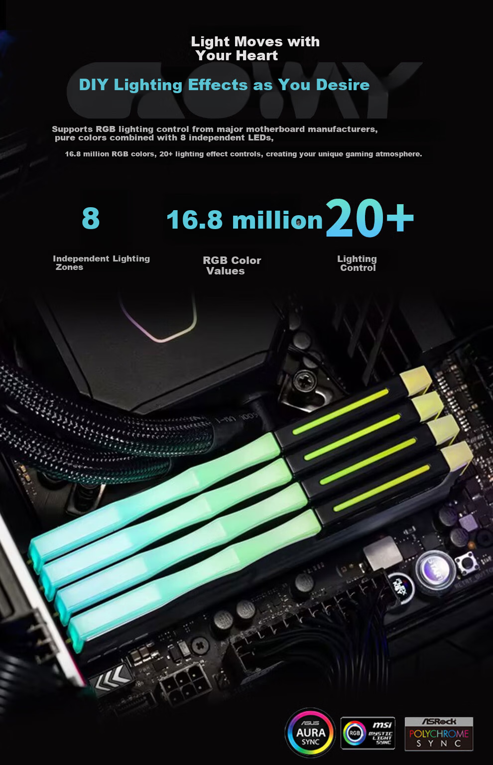 Gloway 16GB DDR5 6000 Desktop RAM Shenwu RGB Light Bar Hynix A-die CL28 Space Gray AI Computer Accessories Upgrade 10