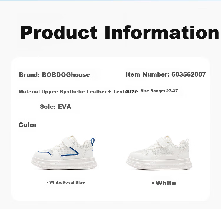 BOBDOG House Girls' Mesh Breathable White Sneakers Summer Kids' Casual Running Shoes 603562007 White Size 33 7