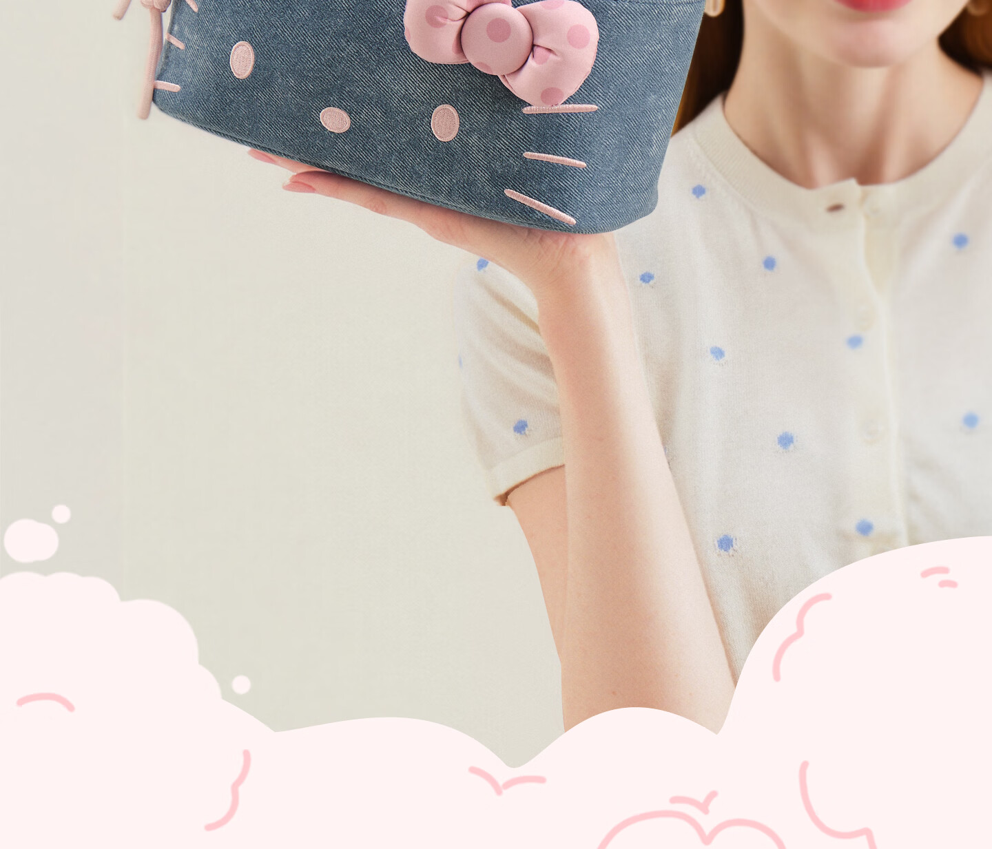 Toutou New Hello Kitty Denim Makeup Bag Storage Camera Bag Children's Day Birthday Gift for Girlfriend 3