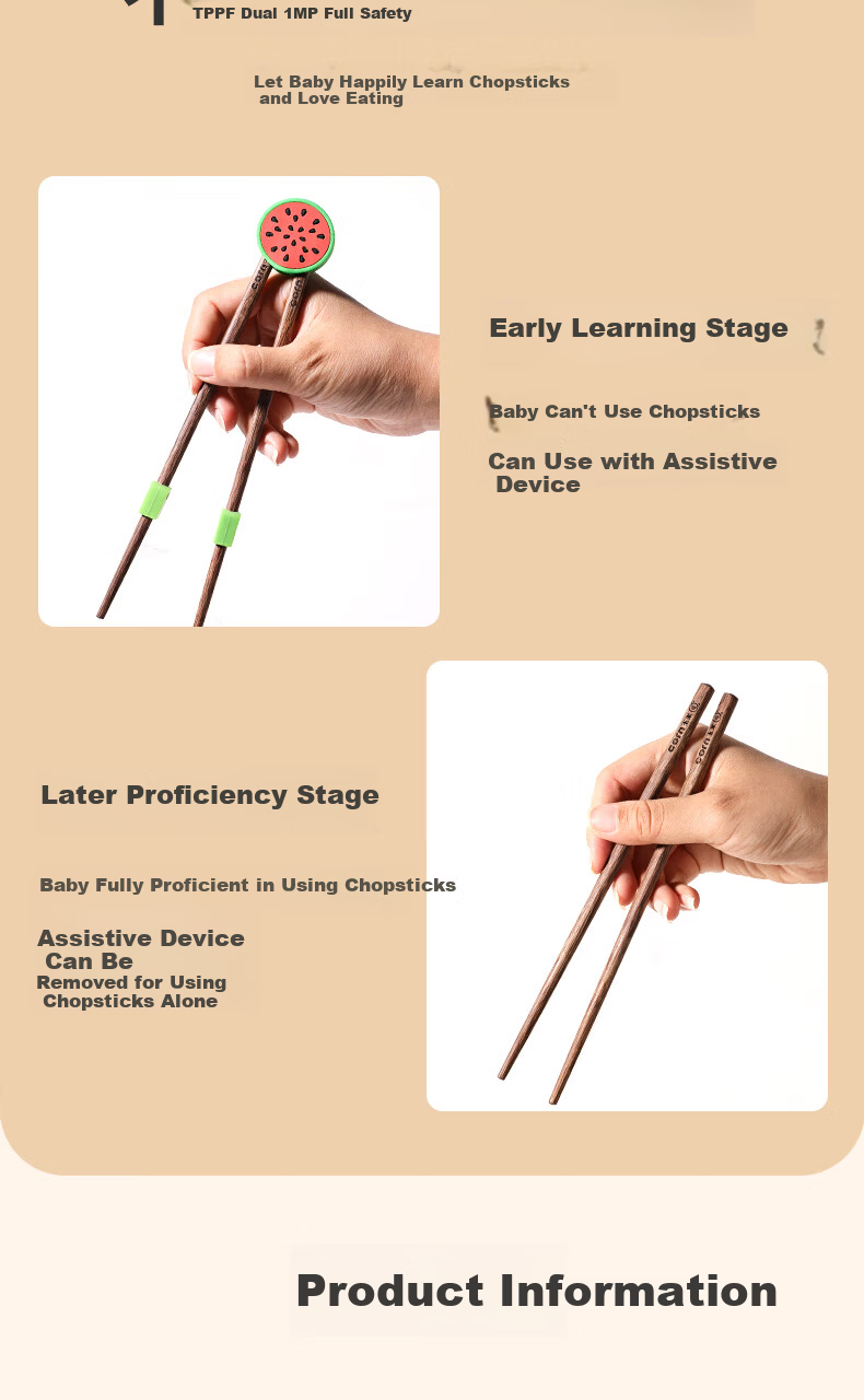 CORN Children's Chopsticks Training Set for Ages 3-6, Wooden Non-Slip Learning Chopsticks for Home Use 8