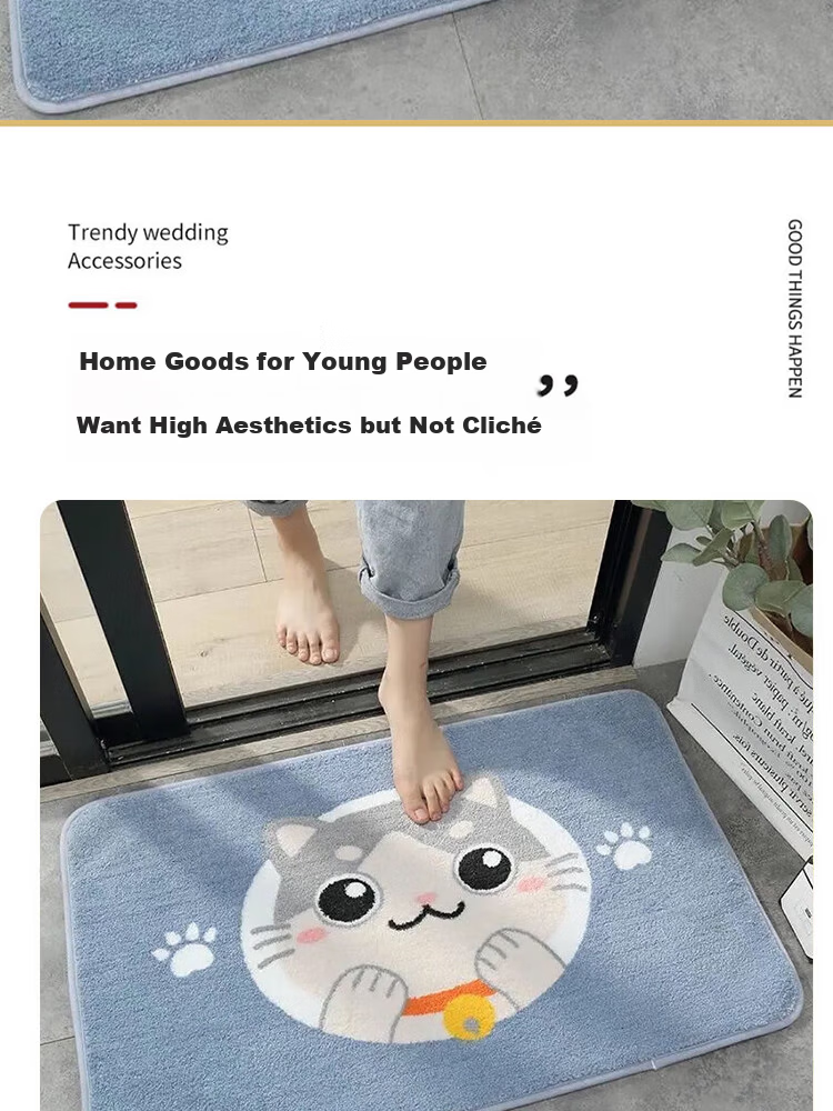 Budisi Plush Bathroom Door Mat, Toilet Entrance Mat, Washroom Floor Mat, Non-Slip Foot Pad for Sink Area, 60*40CM 2