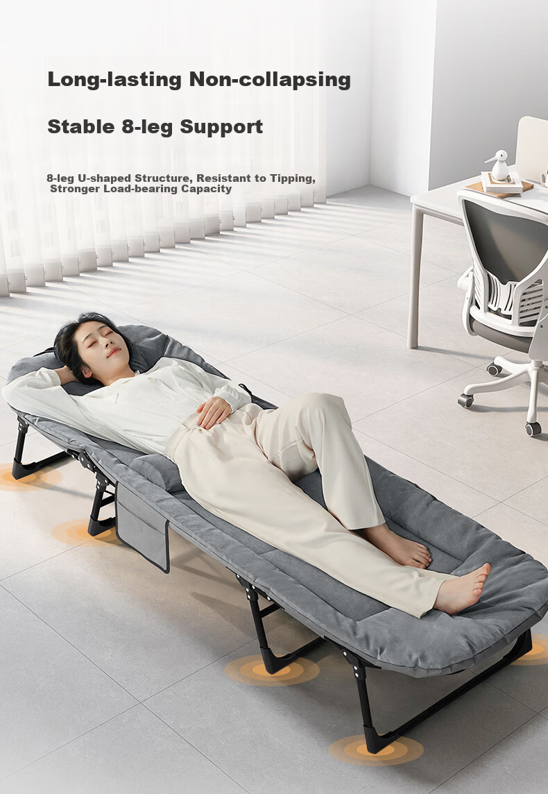 Restar Folding Single Nap Bed Hospital Care Bed Military Cot Recliner Office Nap Waist Support - 190cm Gray 6