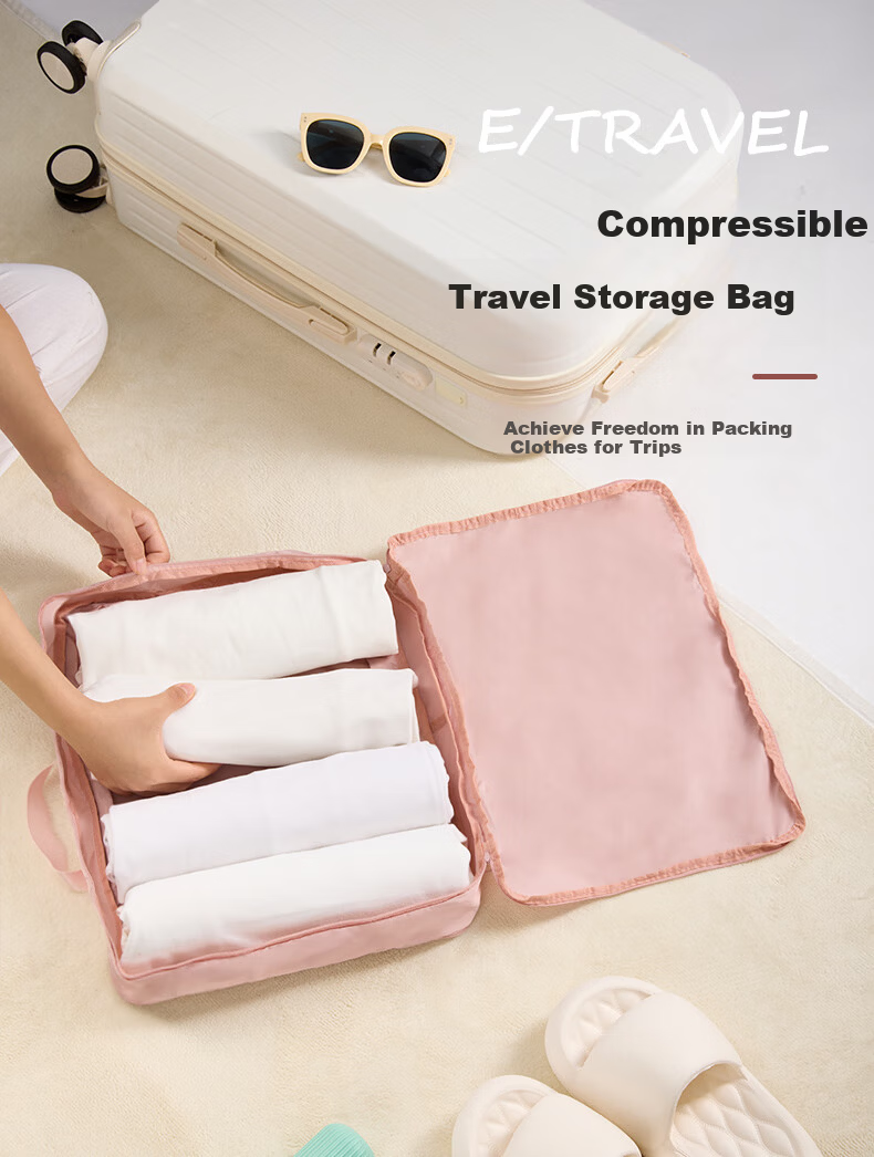 Etravel Storage Bag, Travel Toiletry Bag, Down Jacket Compression Bag, Kindergarten Clothing Organizer, Home Cotton Quilt Storage, Pink 1
