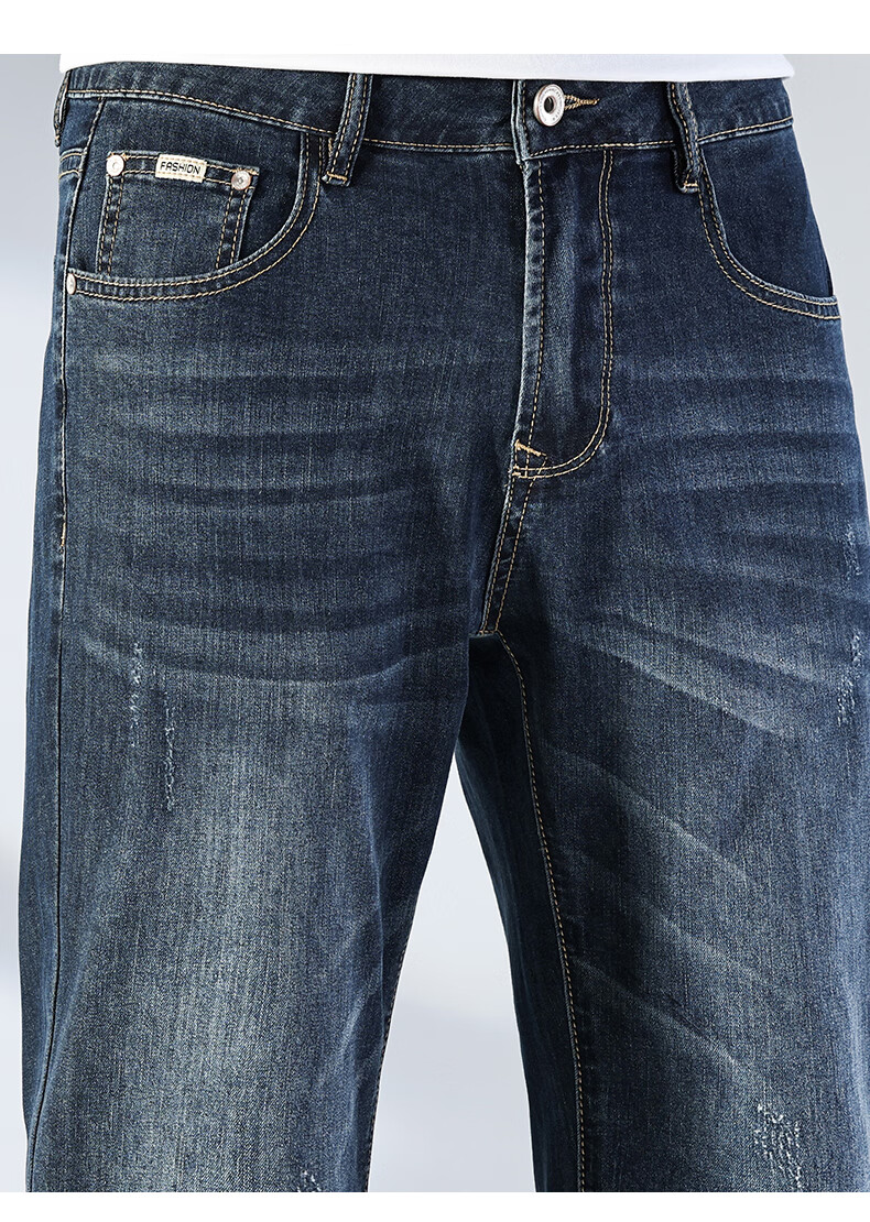 Zengzhi Men's Stretch Denim Pants 9/10 Length Simple Stylish Straight Leg Blue Size 28 12