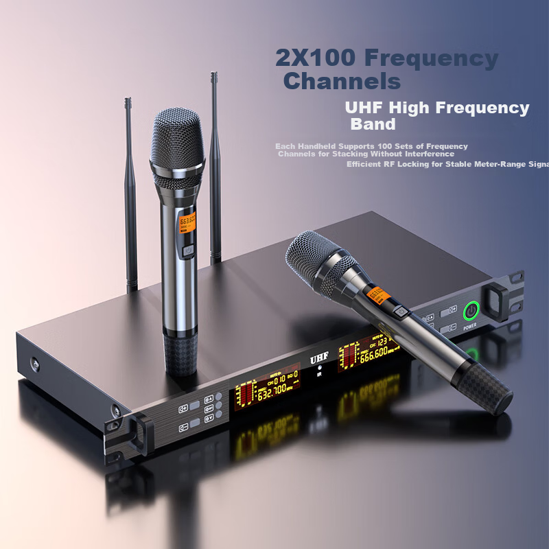 SAST OK-117 Wireless Microphone UHF Adjustable Frequency One-to-Two Handheld Electroplated Metal Mic for Conference Speech Home Performance Public Broadcasting Anti-Howling Sound System