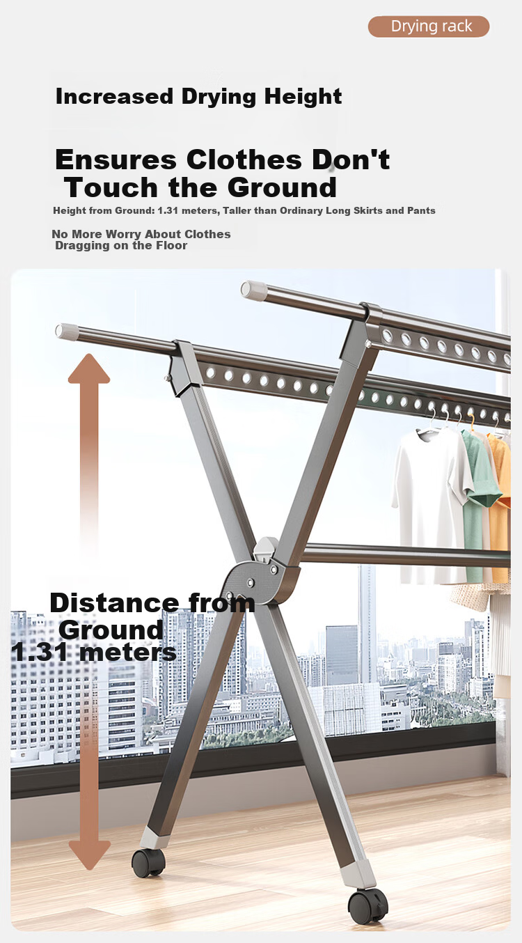JEKO&JEKO Aluminum Alloy Clothes Drying Rack, Foldable Floor-Standing Indoor Hanger, Household Balcony Clothes Drying Rack, Outdoor Quilt Drying Tool 6