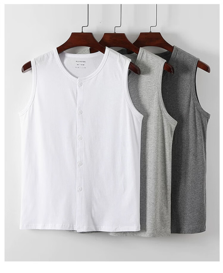 Langsha Men's Cotton Vest Cardigan Sleeveless Summer Outerwear Loose Fit Middle-aged and Elderly Dad Cotton Undershirt 14