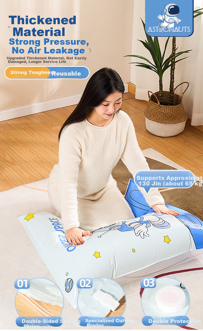 Quanpinwu Vacuum Storage Bags for Clothes, Quilts, Down Jackets, Travel, Air Suction, Leak-Proof, Silicone, Extra Thick Electric Pump, 9-Piece Set 3