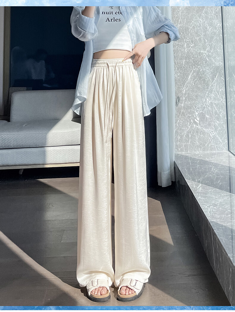 Langsha Women's Ice Silk Wide-Leg Pants Summer Thin Sunscreen High-Waist Draped Acetate Satin Straight Loose Cool Trousers 2