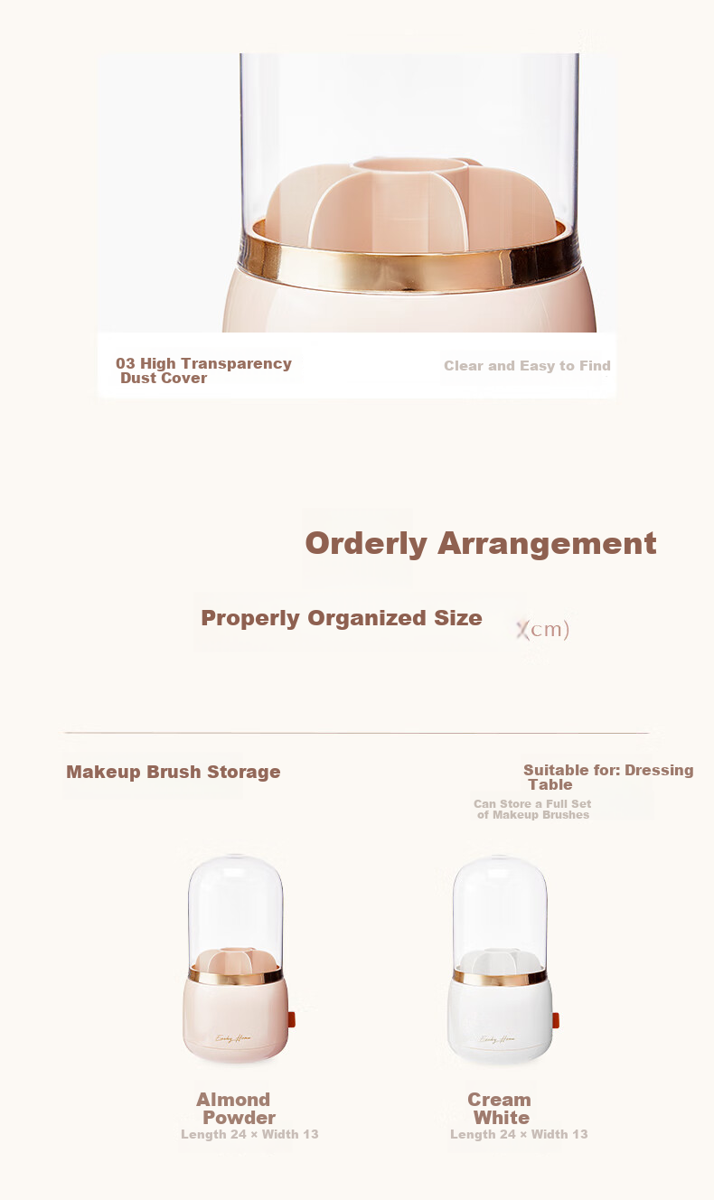 EACHY Makeup Brush Storage Cylinder Dustproof High-Capacity Desktop Cosmetic Organizer Rotatable 14