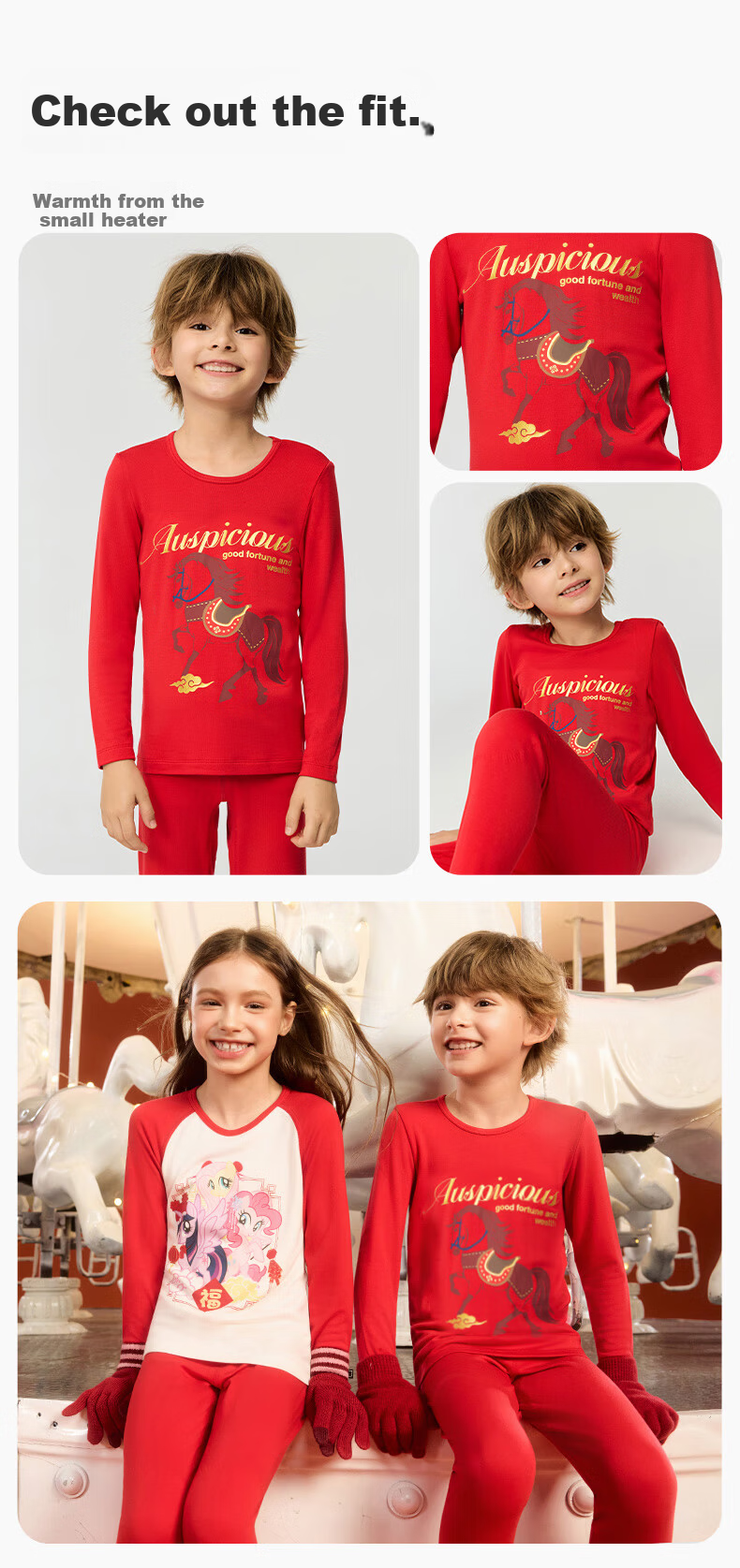 AIMER KIDS Boys Warm Thermal Underwear Set Year of the Horse Red Gift Box 100 12