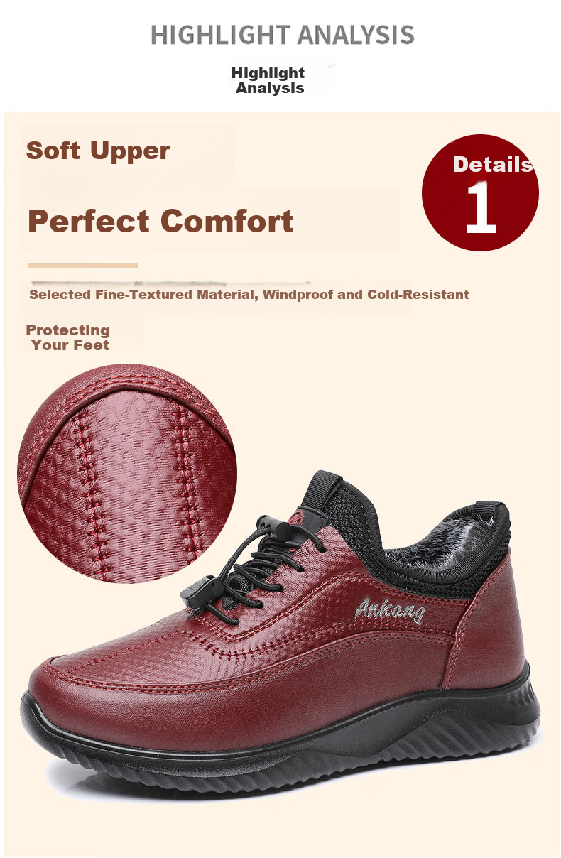 Anglerfish Old Beijing Women's Cloth Shoes Cotton Shoes Winter Warm Fleece Thickened Cotton Boots Casual Mom Shoes A8005 Red 35 10