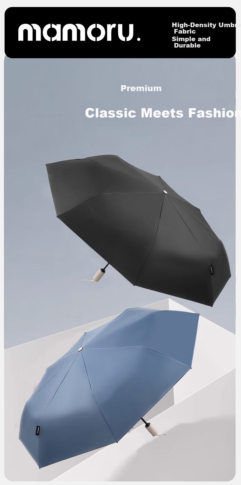 MAMORU Fully Automatic Umbrella, Memory Patch No-Folding, Men's Business Convenient Easy-To Folding Umbrella, Black 4