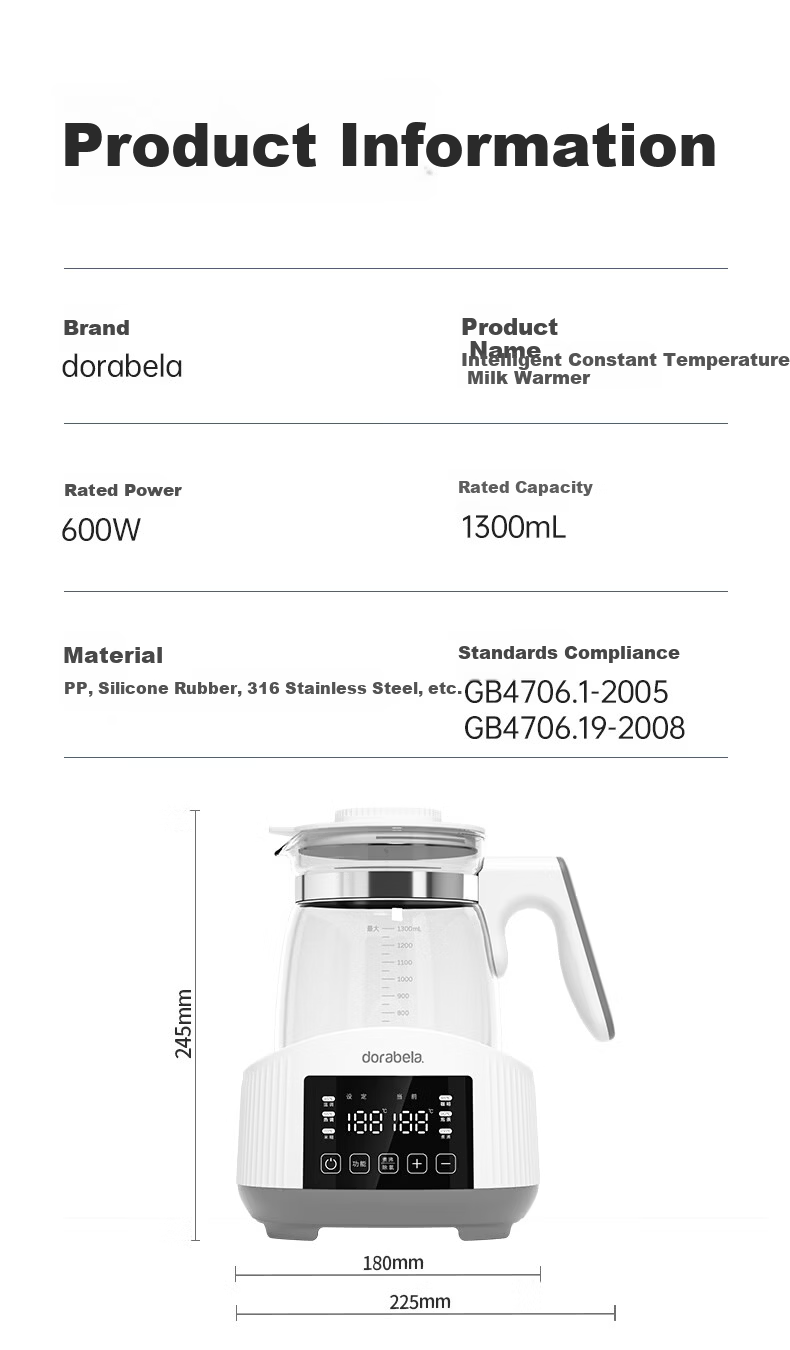 Dora Bela Baby Thermostatic Milk Warmer Electric Kettle for Formula Heating and Warming Upgraded Version 1.3L-8017B 13