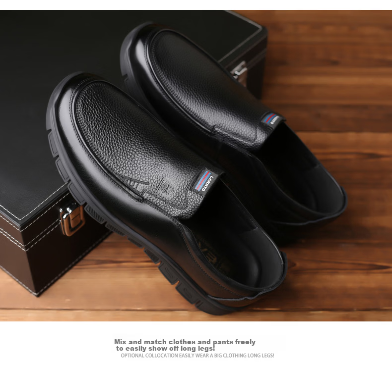 LAORENTOU Men's Autumn Business Formal Soft Leather Soft Sole Middle-aged Casual Dad Shoes A90223 Black Size 40 14