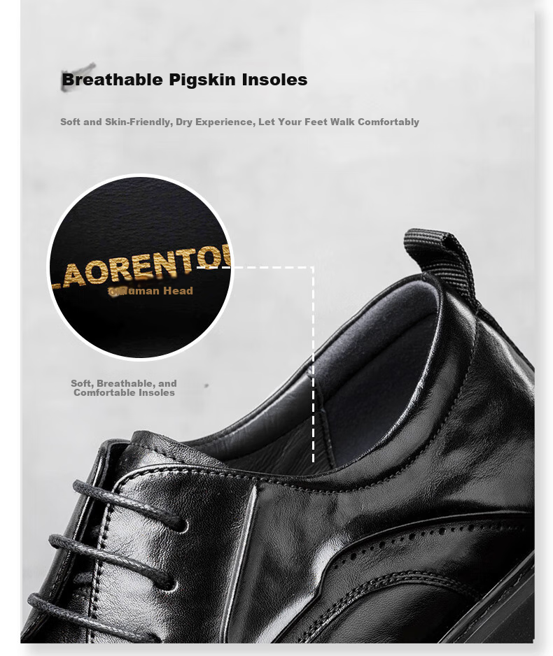 LAORENTOU Men's Leather Shoes, Business Formal Shoes, Thick-Soled Hand-Scratched Cowhide, Wide-Toe Derby Shoes, LA88 Black Size 40 5