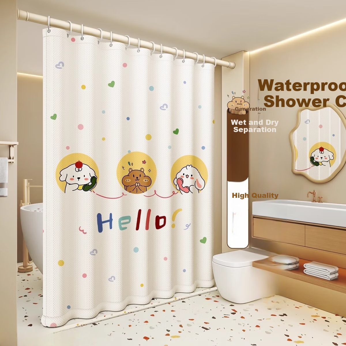 Lianxiangke Waterproof Mildew-Resistant Bathroom Shower Curtain No Drilling High-End Shower Curtain Four Seasons Peace 150*180cm Single Curtain