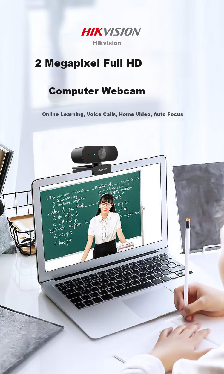 Hikvision 1080P HD USB Webcam with Microphone, Auto Focus, External Laptop Desktop Video Conference Camera E12a 2