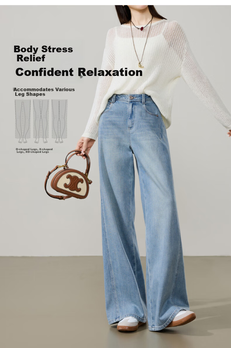 ESE-Y Deconstructed Wide-Leg Pants Women Spring 2026 New Lyocell Cotton Slim High-Waist Straight Denim Jeans Denim Blue 30 6