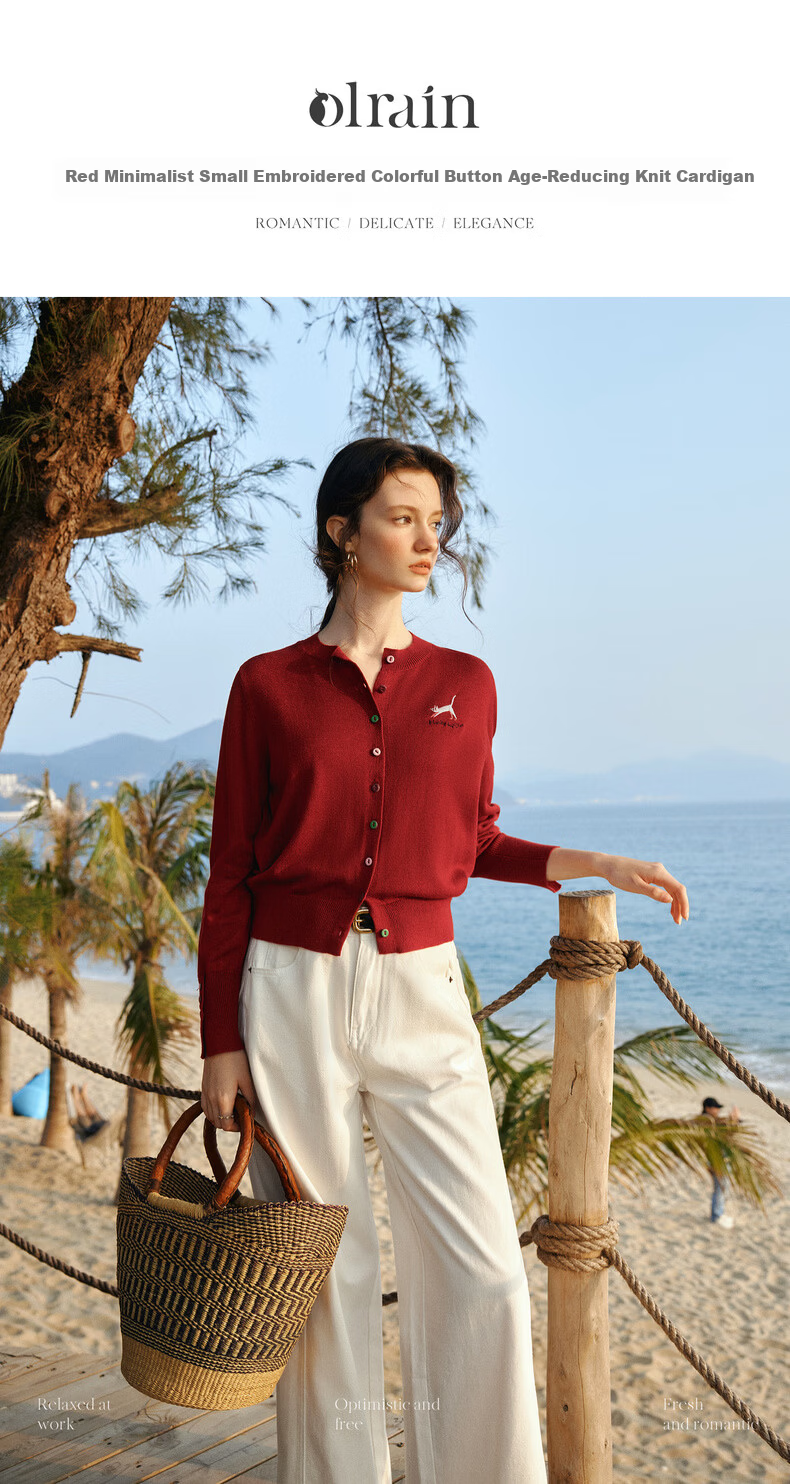 Olrain New Year Red Sweater Women Spring Simple Small Embroidery Knitwear Zodiac Year Top Red S 1