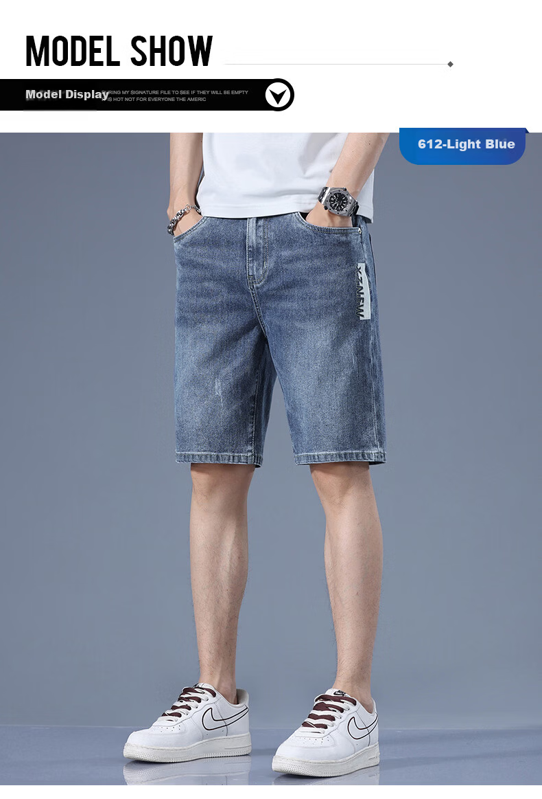 PLAYBOY Men's Denim Shorts 2026 Spring Summer New Elastic Ice Silk Loose Casual Versatile Five-Point Mid-Length Pants 10