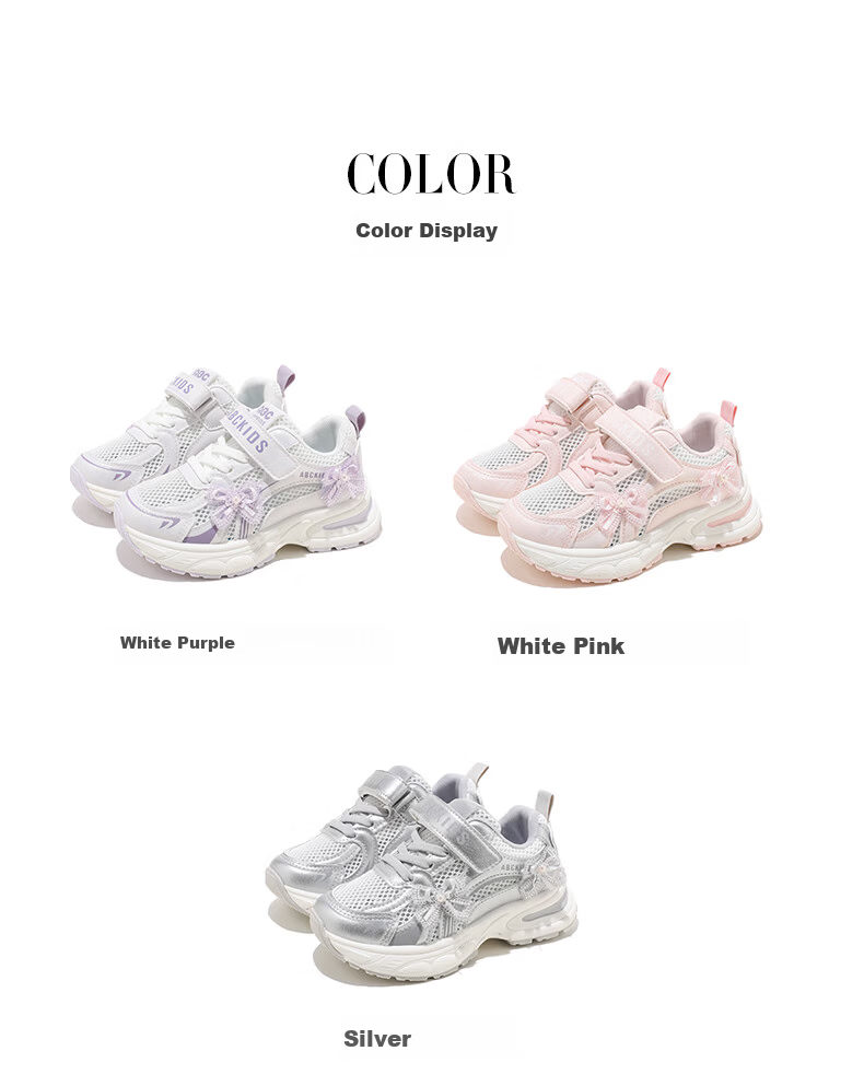 ABC KIDS Girls' Running Shoes, Summer Breathable Mesh Sneakers for Older Children, Thick-Soled Height-Increasing Dad Shoes, White And Pink, Size 27 2