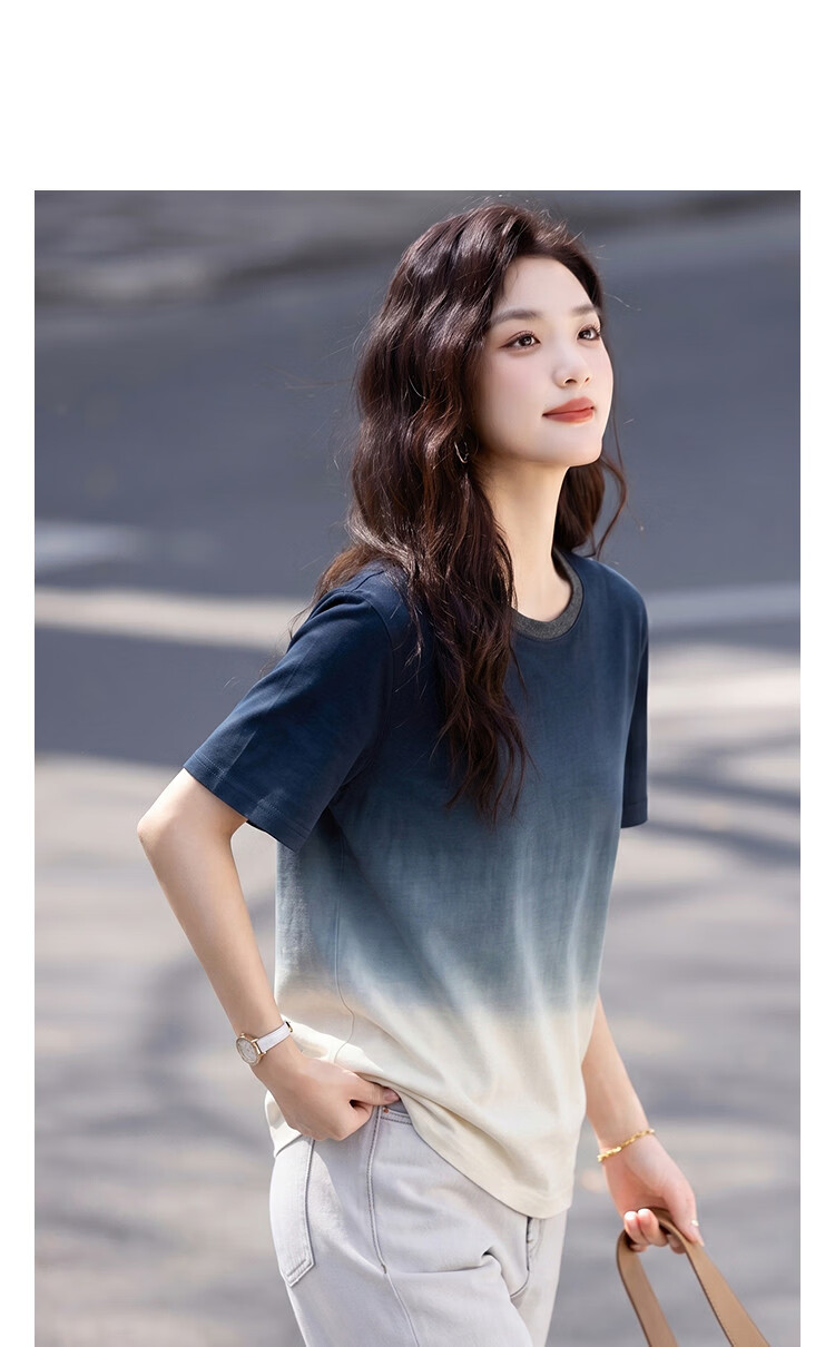 Demana [Cooling Black Technology Sorona] Summer Mountain Style Gradient Ombre Stretch Slim Fit T-Shirt for Women Premium Feel 10