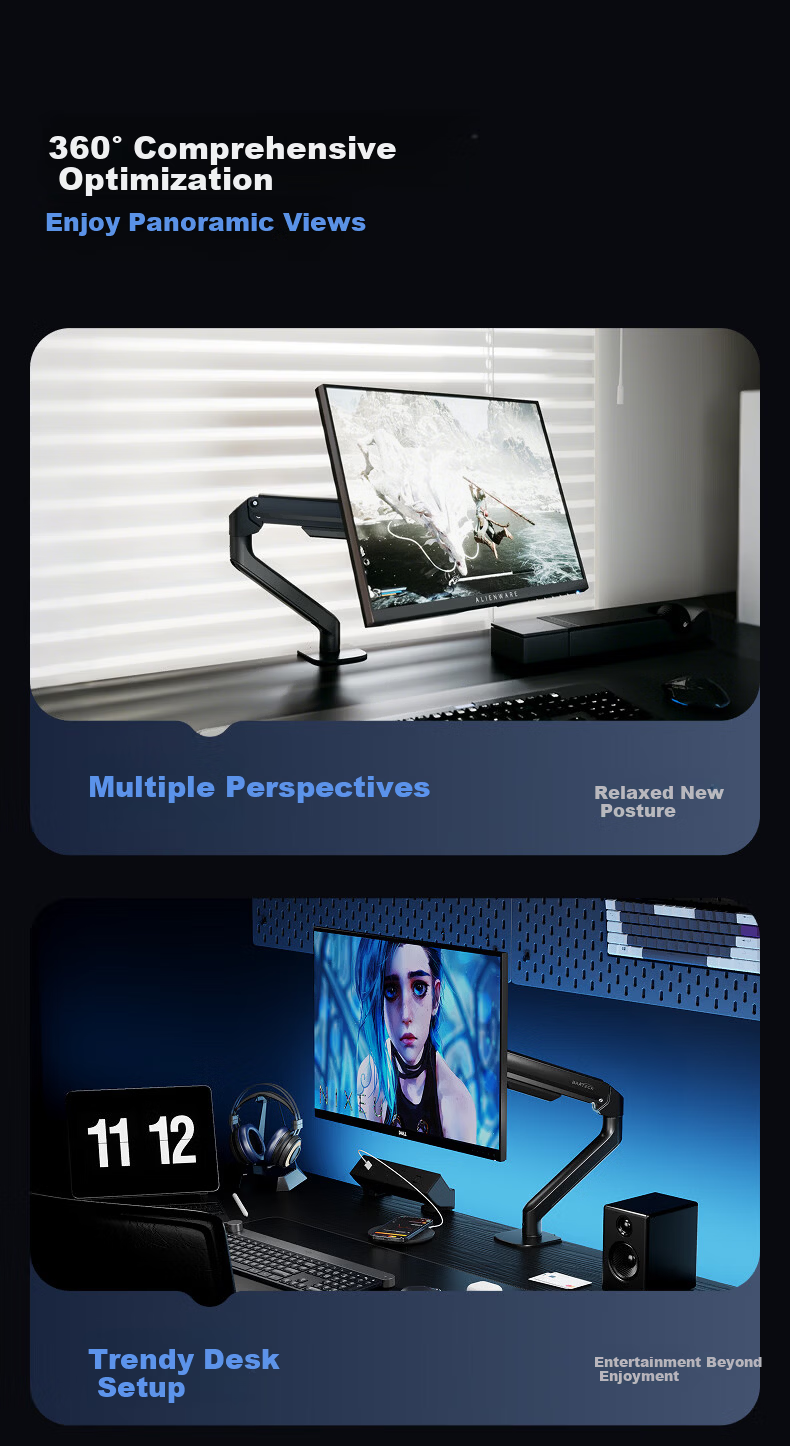 Brateck Beihu Monitor Arm Mechanical Arm Computer Stand Desktop Clamp Base Screen Riser Height Adjustable 17-32 Inch E360 Compatible with Zoway E350 Upgrade 3