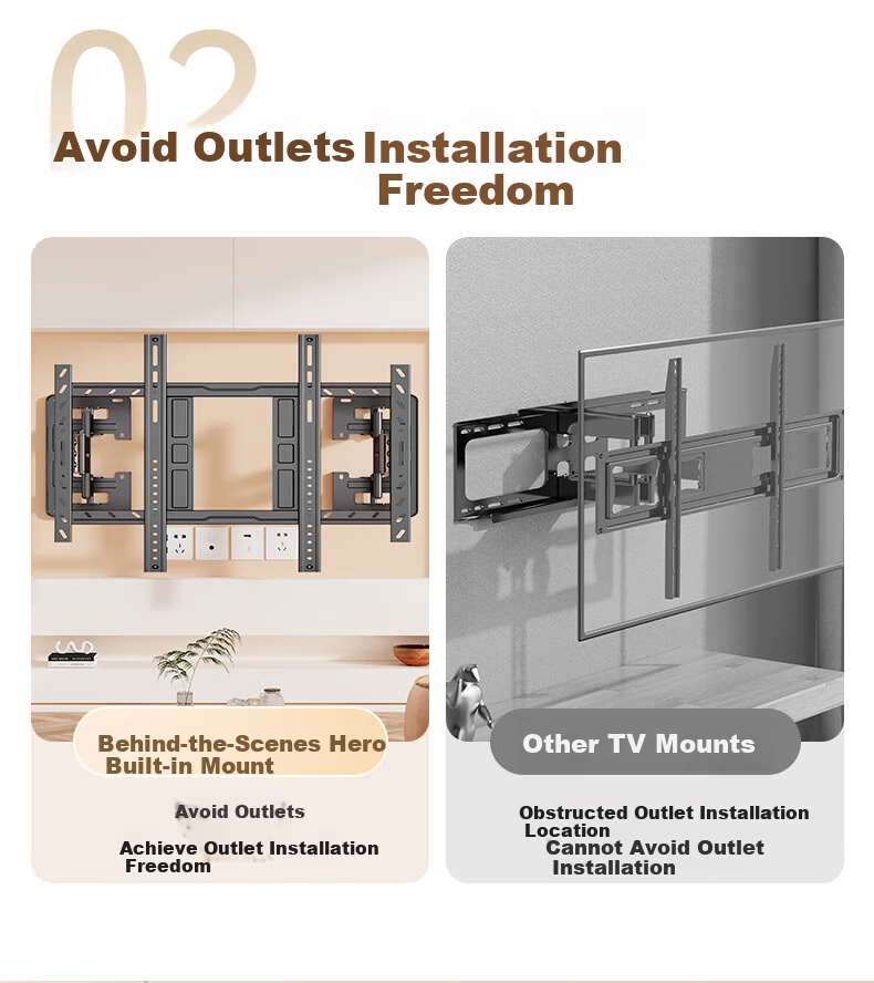 Behind Hero 32-75 Inch Eight-Arm Telescopic Rotating Ultra-Thin Inset TV Wall Mount Bracket Universal TV Mount for Hisense, Skyworth, Konka, Changhong, etc. 5