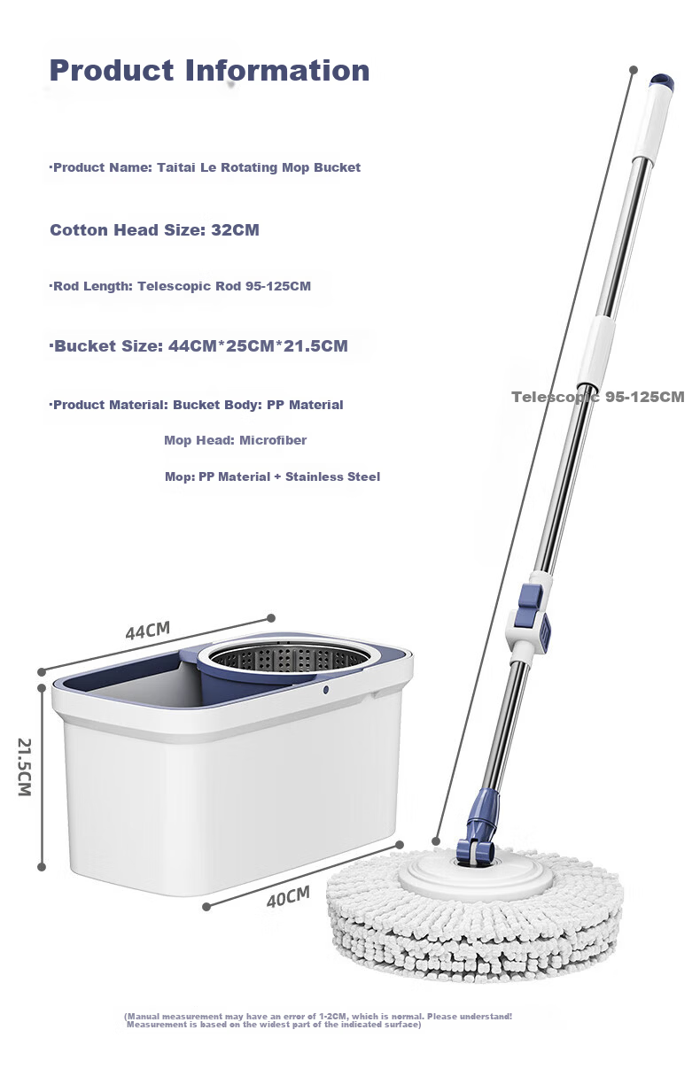 Taitaile Spin Mop with 2 Rotating Heads Household Hands-Free Water Absorbent Lazy Cleaning Tool 5