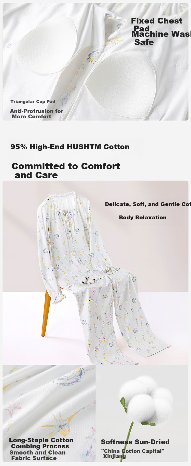YEEHOO 26th Anniversary New Maternity Postpartum Pure Cotton Nursing Pajamas 10A Antibacterial with Built-in Chest Pads Ocean Pearl XL 6