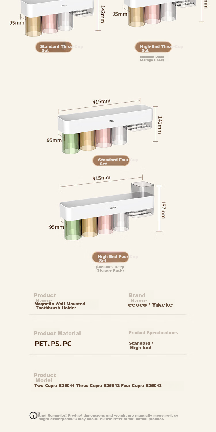 Ecoco Toothbrush Holder Premium Magnetic Rinse Cup Family of Four Cup Rack No-Drill Toothpaste Organizer 25043 17